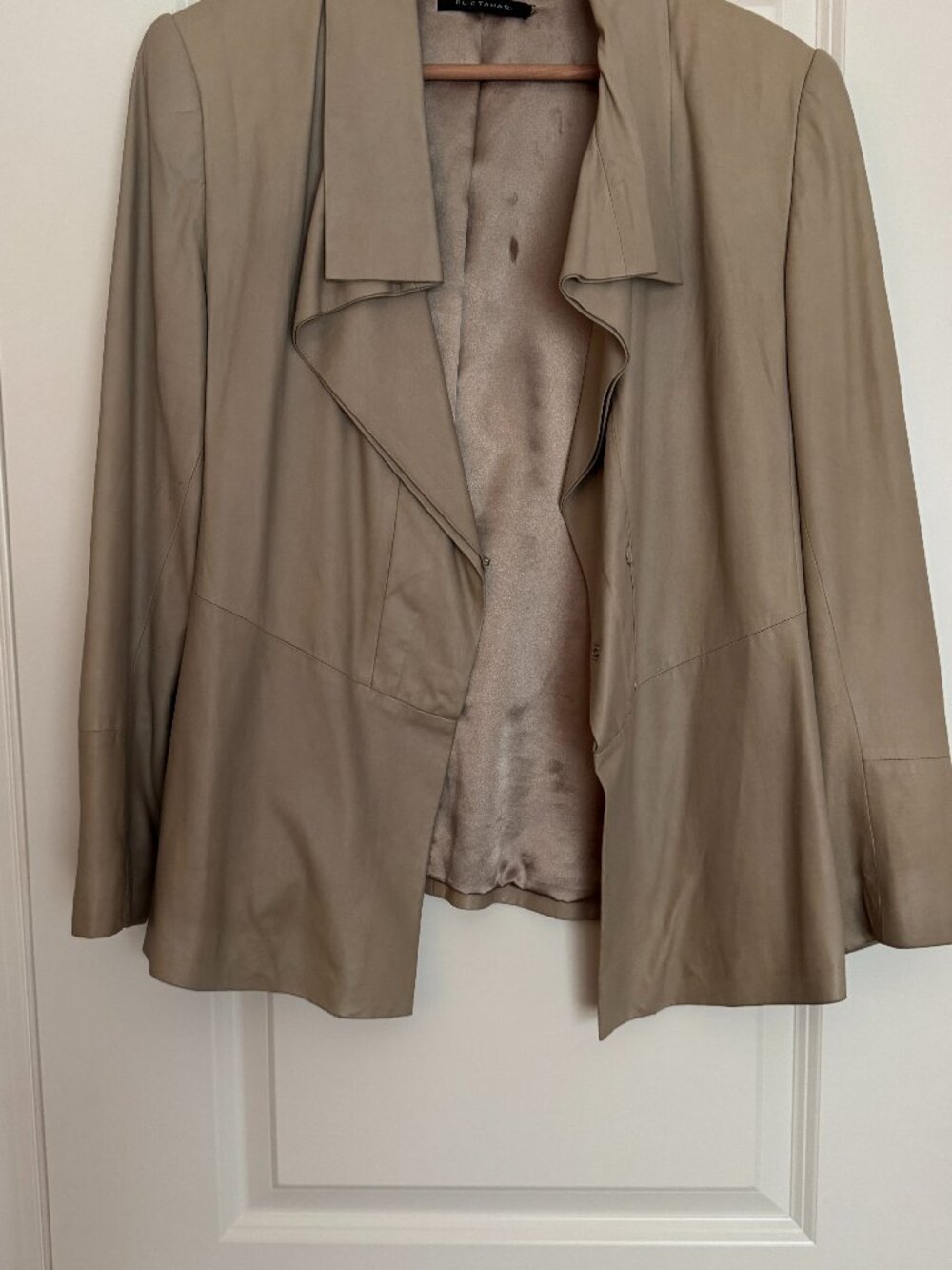 Elie Tahari 100% Lamb Leather Jacket Taupe Large